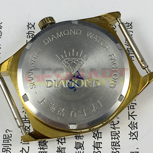 33mm Shanghai manual mechanical watch with diamond accents, 17 jewels, single calendar display.