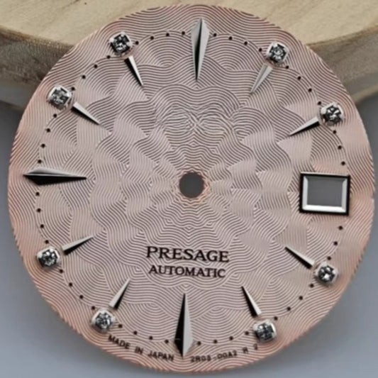 29mm pink floral watch dial with logo, compatible with NH35 NH36 automatic movements, stylish accessory.