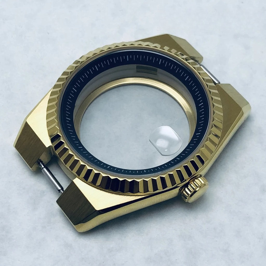 Rose Gold 40mm Land-Dwellwe 904L Watch Case+Strap Sapphire Glass Fit NH35 NH36