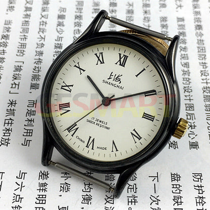 37mm Shanghai Factory manual watch with Roman numerals, 17 jewels for accurate timekeeping.