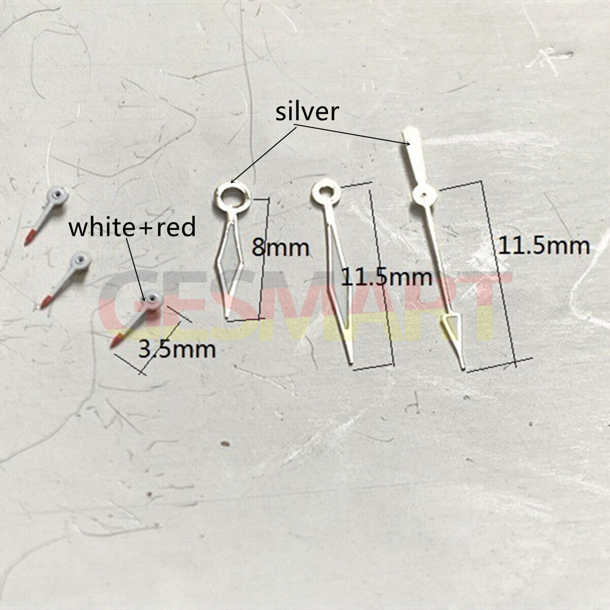 Red and white luminous small second watch hands for Miyota OS10 OS20 OS22 OS60 OS80 models.