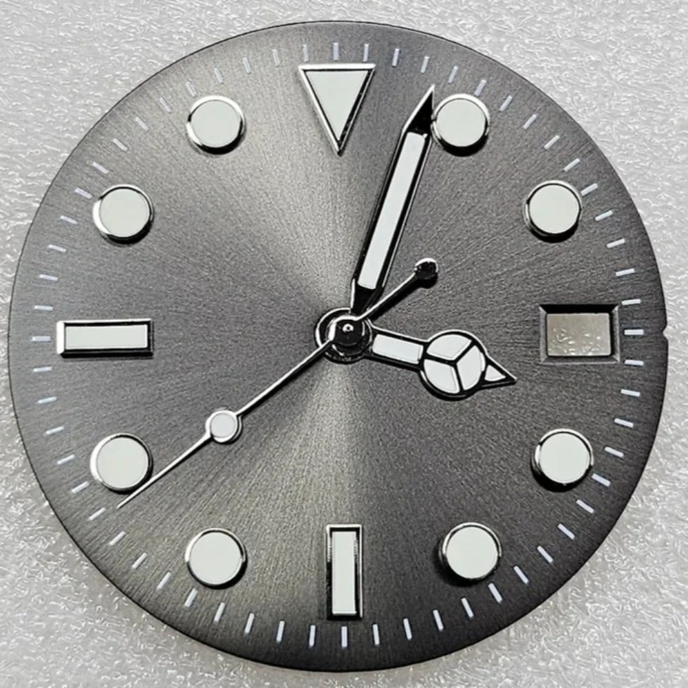 Grey 29mm Enamel Vintage Green Lume Watch Dial With Hands for NH35 Mechanical