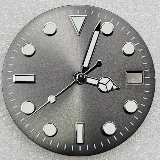 Grey 29mm Enamel Vintage Green Lume Watch Dial With Hands for NH35 Mechanical