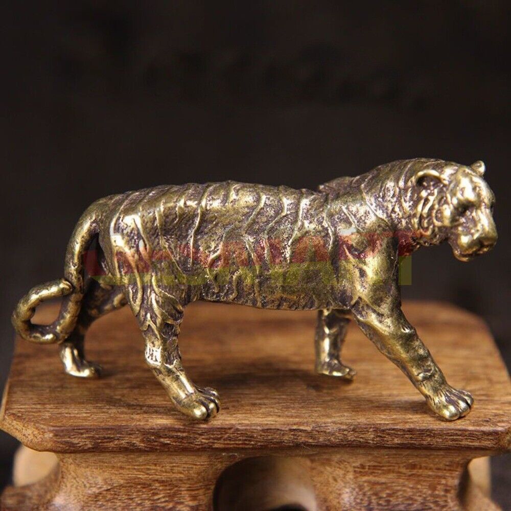Hand-carved Solid Copper Manchurian Tiger figurine, bronze finish, detailed collectible trinket.