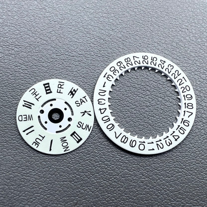 Green Lume White Date Disk Wheel Week Wheel for Seiko Movement NH36 Date@3.8