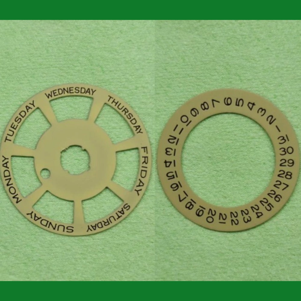 Yellow 25mm date disk wheel overlay for ETA2836 watch movement, precise fit.