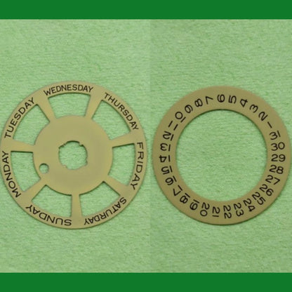 Yellow 25mm date disk wheel overlay for ETA2836 watch movement, precise fit.