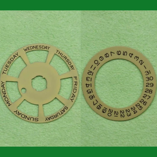 Yellow 25mm date disk wheel overlay for ETA2836 watch movement, precise fit.