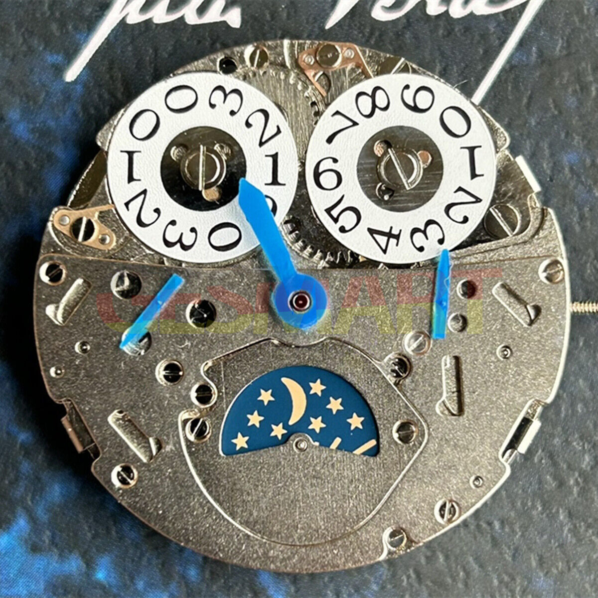 Shanghai LB20 automatic watch with moon phase at 6 o'clock and big date at 12 o'clock, elegant mechanical timepiece.