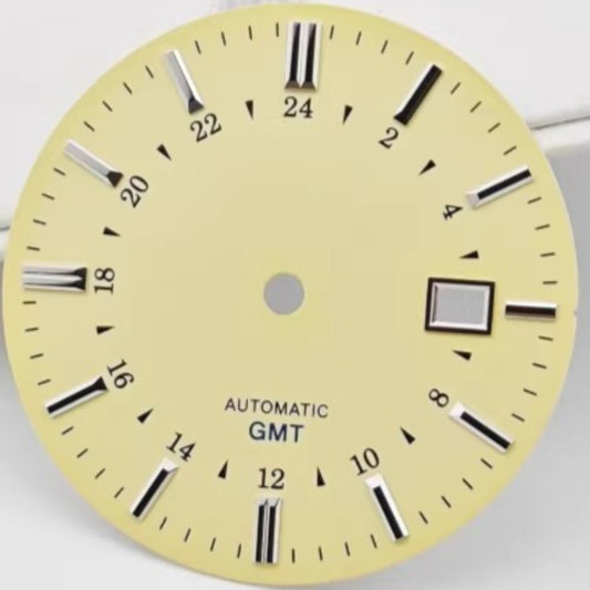 35mm yellow GMT watch dial for NH34 movement, modified fit, inspired by SBGM221G design.