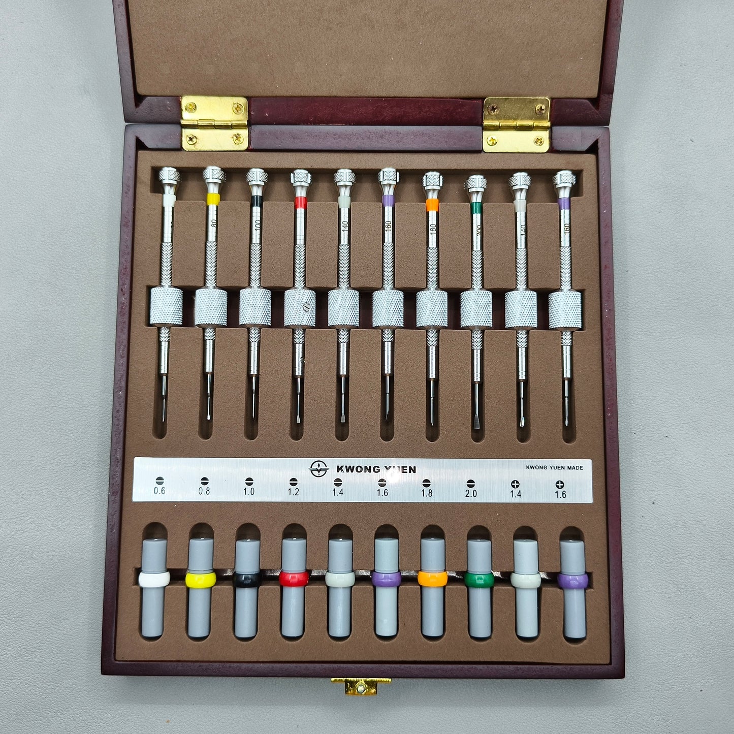 Watch Repair Set of 10 Screwdrivers with Weight Sleeves in Wooden Box