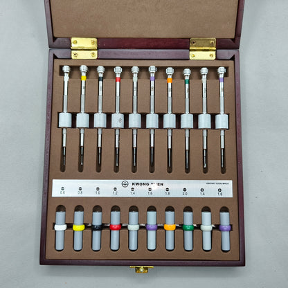 Watch Repair Set of 10 Screwdrivers with Weight Sleeves in Wooden Box