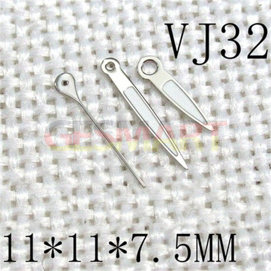 Aiguilles de montre luminescentes vertes à 3 aiguilles argentées 11 x 11 x 7,5 mm pour mouvement Epson VJ32