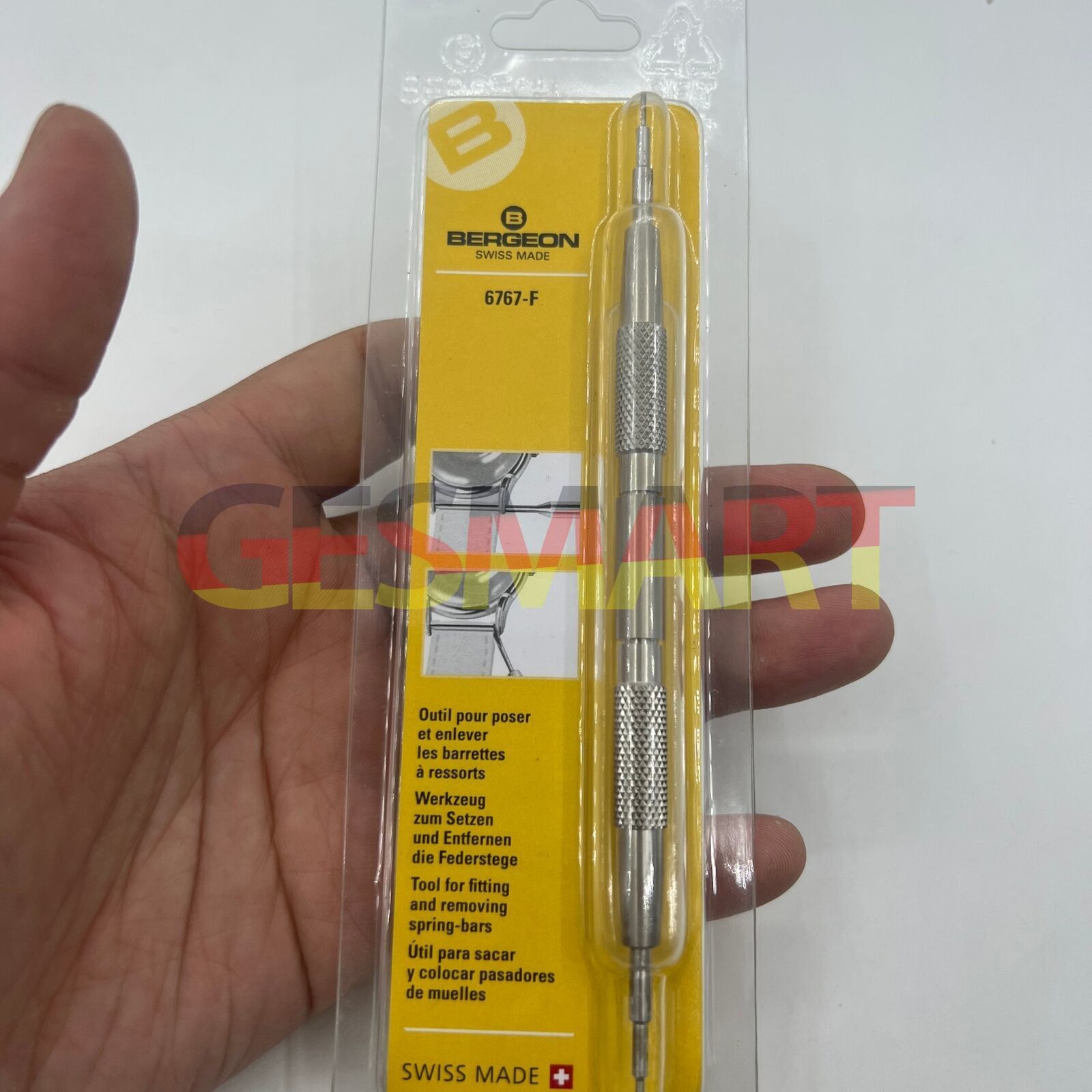 Bergeon 6767-F spring bar tool for precise watch bracelet removal and fitting.