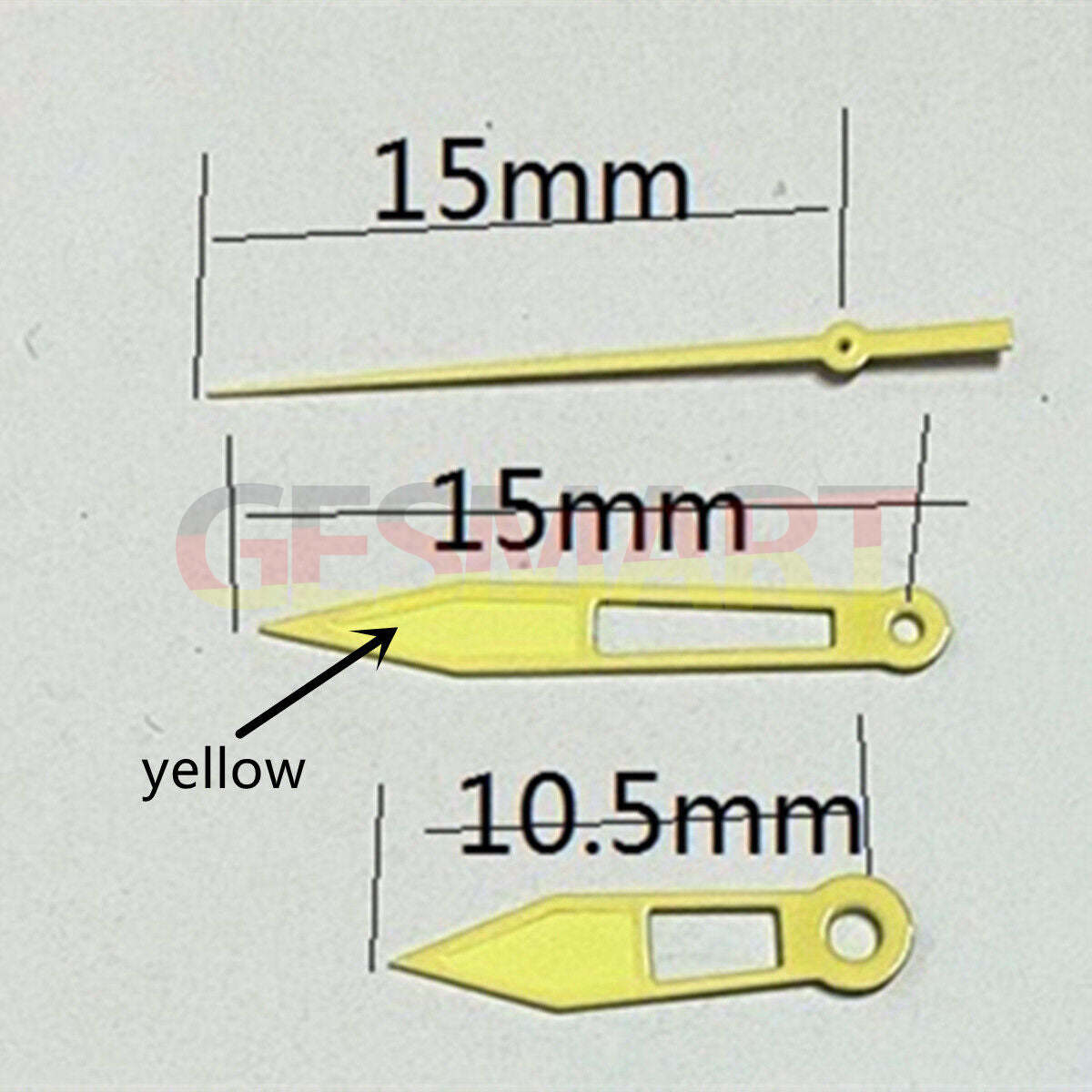 Yellow trim hollow arrow watch hands for Miyota movements 2315, 2035, 2036, 2115, 2305