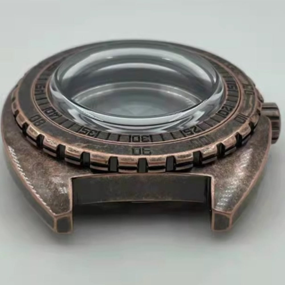 Copper-colored modified watch case featuring sapphire glass bezel, compatible with NH35 NH36 movements.