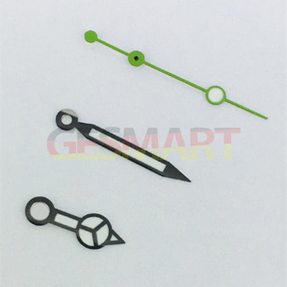 Green lume watch hands with black trim for ETA2836/2846/2824/2846 movements, perfect for vintage watch restoration.