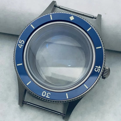 40mm Titanium Watch Case Lume Bezel Double Domed Coated AR Fit NH34/35/36 4R35