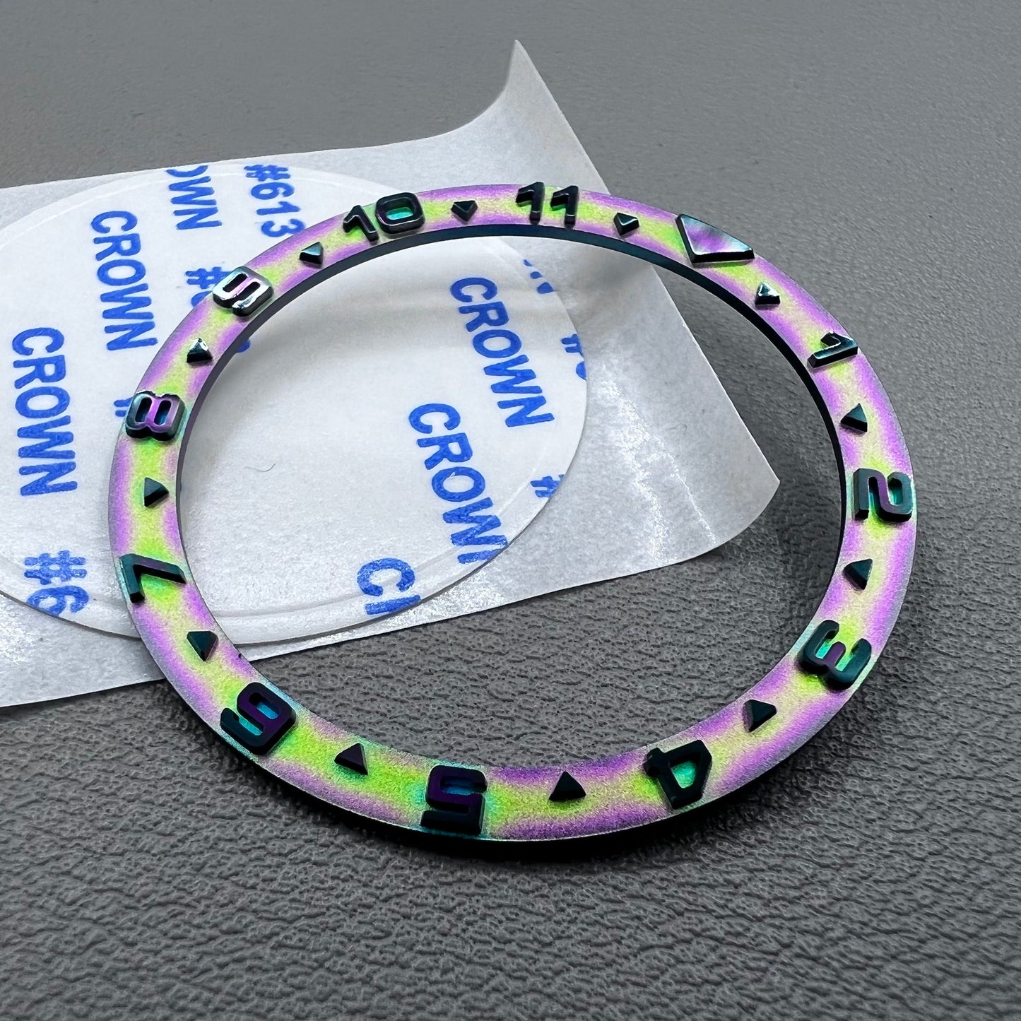 Rainbow metal convex bezel insert with raised numerals, 38mm fit for Yacht Series watch, stylish accessory.