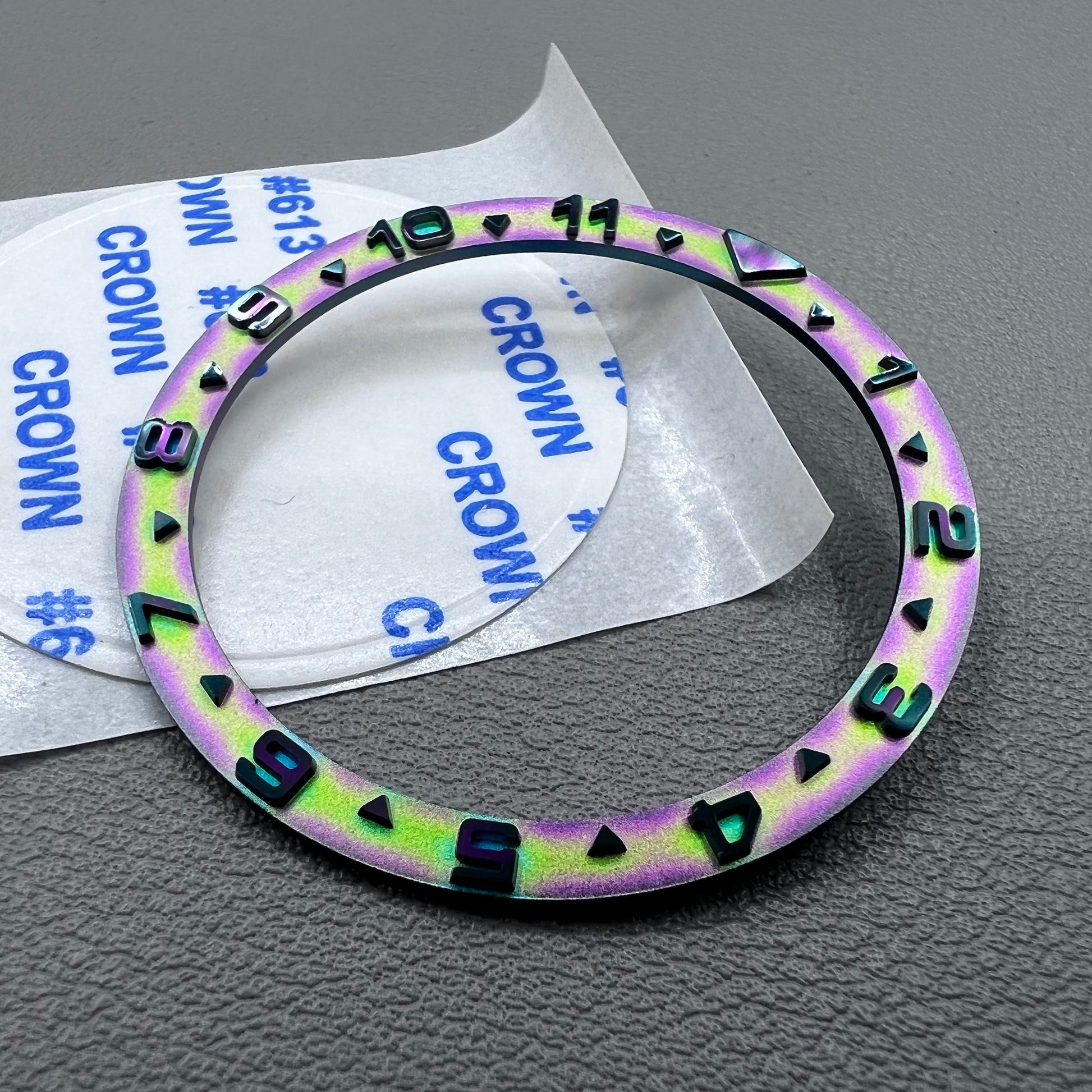 Rainbow metal convex bezel insert with raised numerals, 38mm fit for Yacht Series watch, stylish accessory.