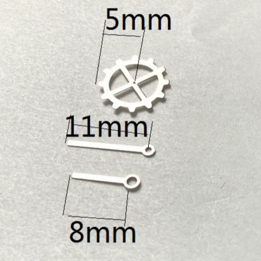 Aiguilles de montre en forme d'engrenage, finition argentée, 11 x 8 x 5 mm, pour mouvement à quartz Miyota 2035