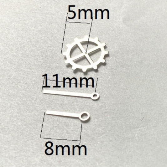 Aiguilles de montre en forme d'engrenage, finition argentée, 11 x 8 x 5 mm, pour mouvement à quartz Miyota 2035