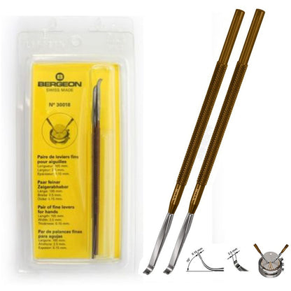 Bergeon 30018 watch hand lifting levers set for precise watchmaker repairs and adjustments.