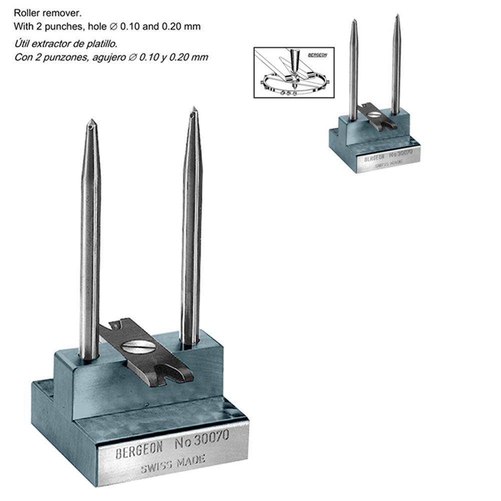 Bergeon 30070 roller remover tool for precise watch bracelet adjustments and repairs.