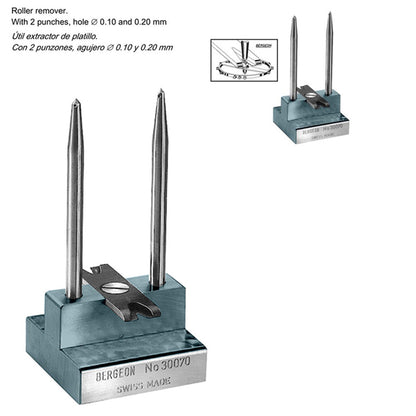 Bergeon 30070 roller remover tool for precise watch bracelet adjustments and repairs.
