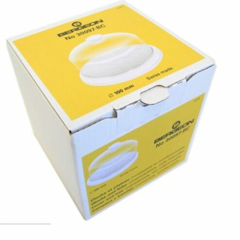 Bergeon 30097-BC dust cover with divided tray for precise watch parts and movement organization.