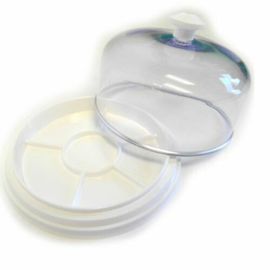 Bergeon 30097-BC dust cover and divided tray for organizing watch parts and movements with precision.