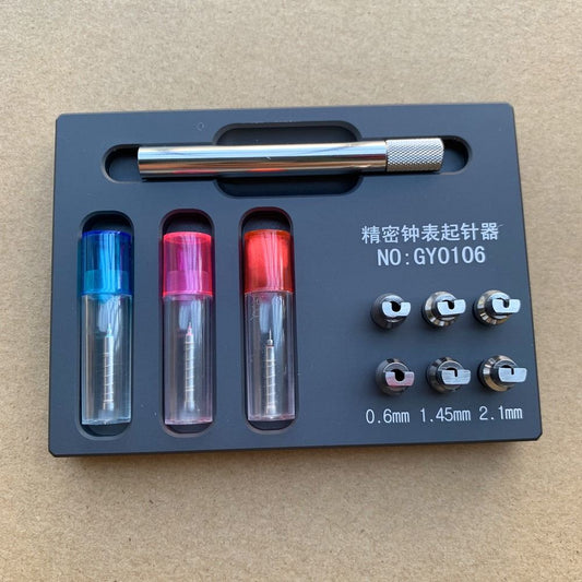 Stainless steel watch hand remover tool, safely detaches hands without dial damage.