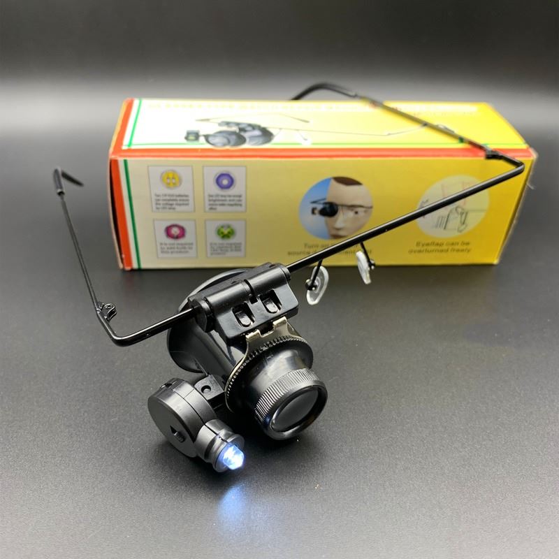 20X watch repair magnifier with dual adjustable LED lights for precise watch accessory inspection.