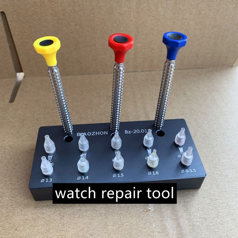 Watch hand install tool with 10 replaceable tips for precise fitting, ideal for watch repair.