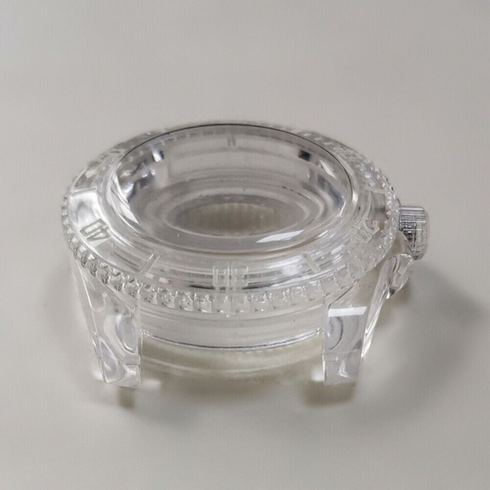 40MM green luminous plastic watch case with acrylic mirror for 8215 8200 821A 2813 movements, ideal for watch repairs.