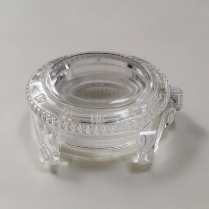 40MM green luminous plastic watch case with acrylic mirror for 8215 8200 821A 2813 movements, ideal for watch repairs.