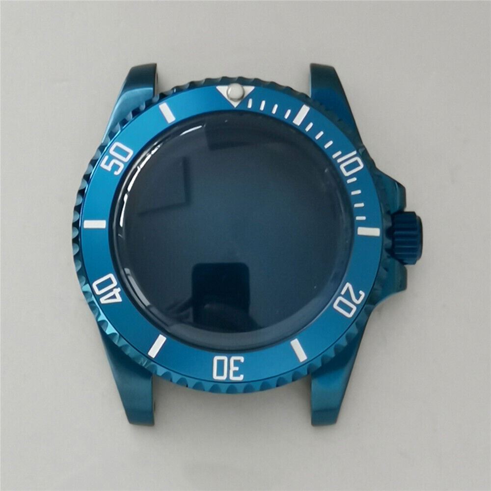 Blue 40MM SUB watch case, stainless steel, synthetic sapphire glass, fits NH35/NH36 movements.