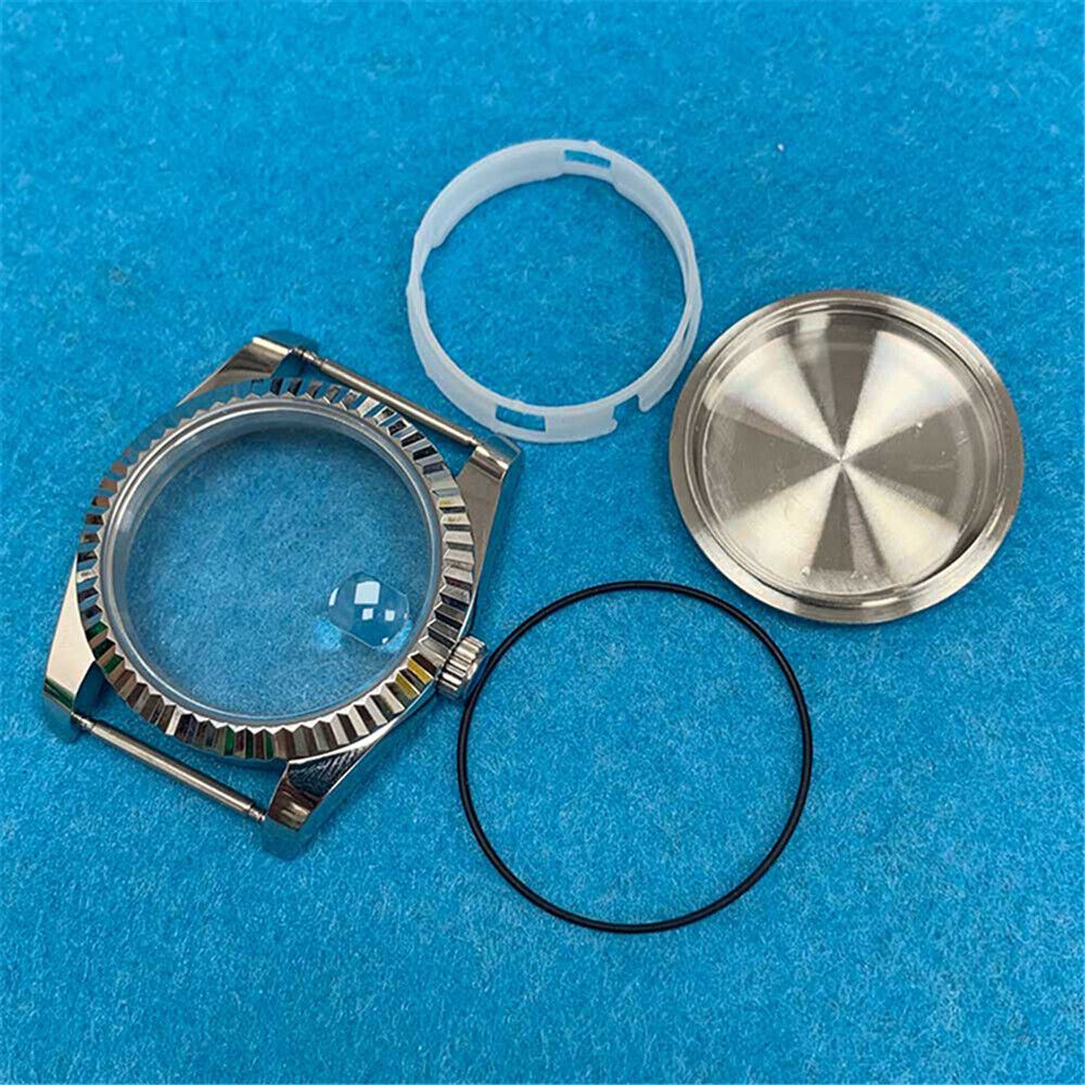 36MM steel watch case with mineral glass, fits 8215/2813/8205/8200 movements for durable watch protection.