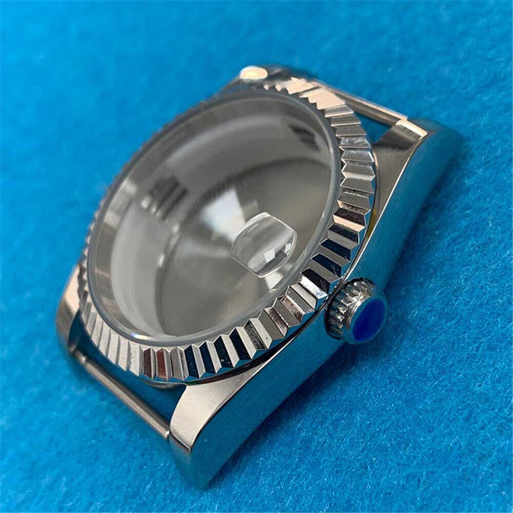 36MM steel watch case with mineral glass, fits 8215/2813/8205/8200 movements for rugged protection.