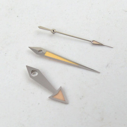 Green luminous watch hands set by MYT, compatible with ETA 2824/2836 and more movements, ideal for precise watch repair.