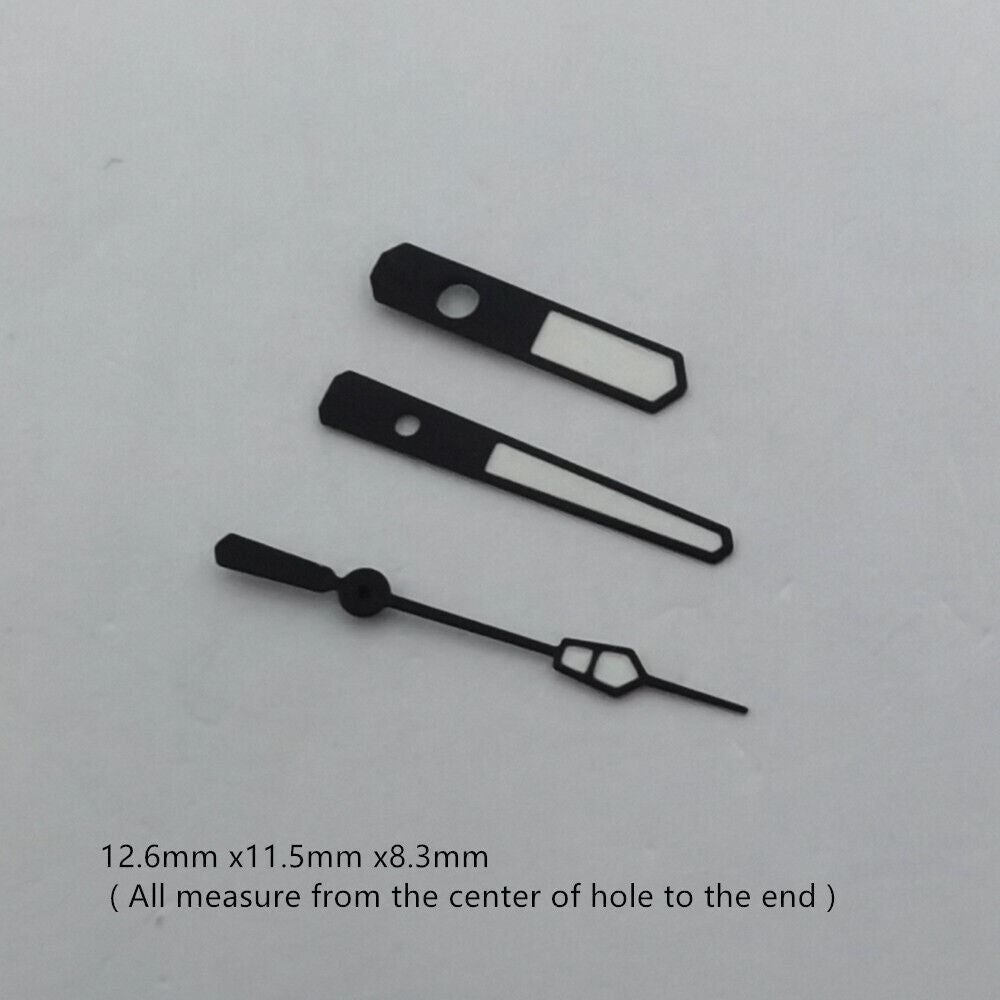 Green luminous watch hands set for NH35 NH36 movement, 12.6x11.5x8.3mm, ideal for precise timekeeping.
