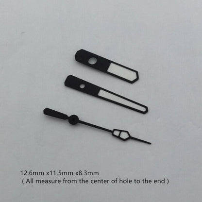 Green luminous watch hands set for NH35 NH36 movement, 12.6x11.5x8.3mm, ideal for precise timekeeping.