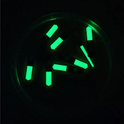 Green luminous watch hands set for NH35 NH36 movement, 12.6x11.5x8.3mm, ideal for precise timekeeping.