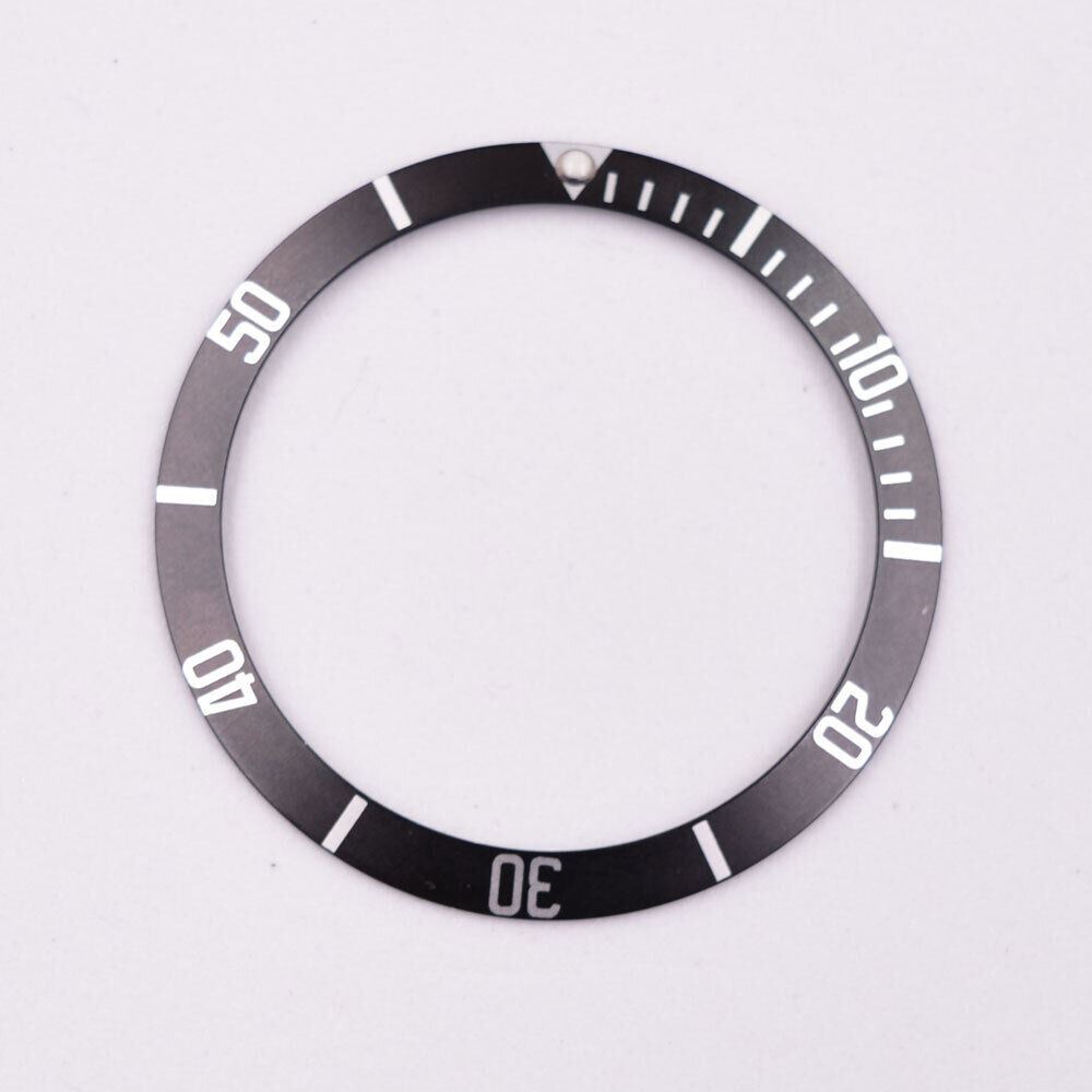 Black 39.5mm aluminium bezel insert for automatic SUB/GMT watch enhancing durability and style.