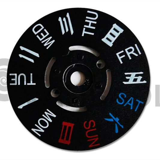 Roue de semaine noire anglaise chinoise adaptée aux NH35/36 positions 3/3,8