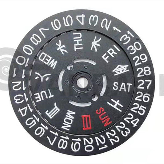 Roue de quantième japonaise noire, roue de semaine, compatible avec le mouvement NH35/36, date à 3/3,8