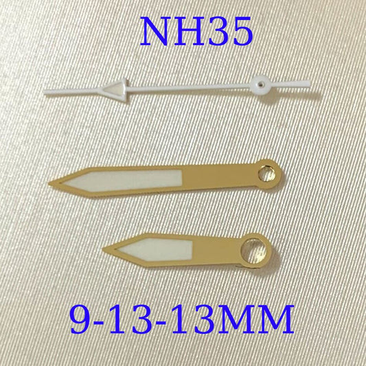 Green luminous golden watch hands set for NH35A/NH36A/4R36 movement, perfect for watch repairs
