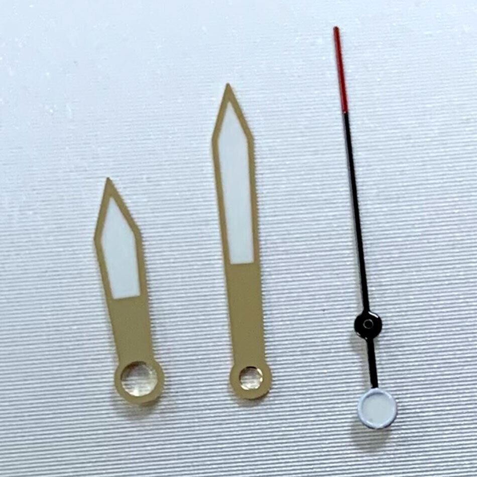 Green luminous golden watch hands set for NH35A movement, ideal for accurate watch repairs and enhancements