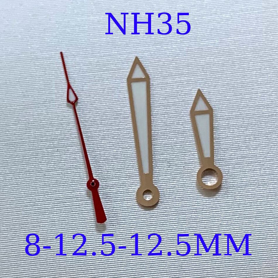 Green luminous watch hands set by B11 brand for NH35A/NH36A/4R36 movement, sizes 8/12.5mm, perfect for watch repair.