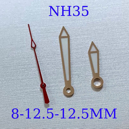 Green luminous watch hands set by B11 brand for NH35A/NH36A/4R36 movement, sizes 8/12.5mm, perfect for watch repair.